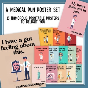 Medical Puns Poster Set | Funny Doctor and Nurse Digital Office Art | Medical Student RN Printable Wall Art | Doctor&#39;s Office Decor Bundle