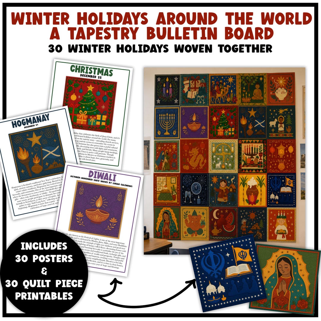 Winter Holidays Around the World Poster Set | Multicultural Quilt ...