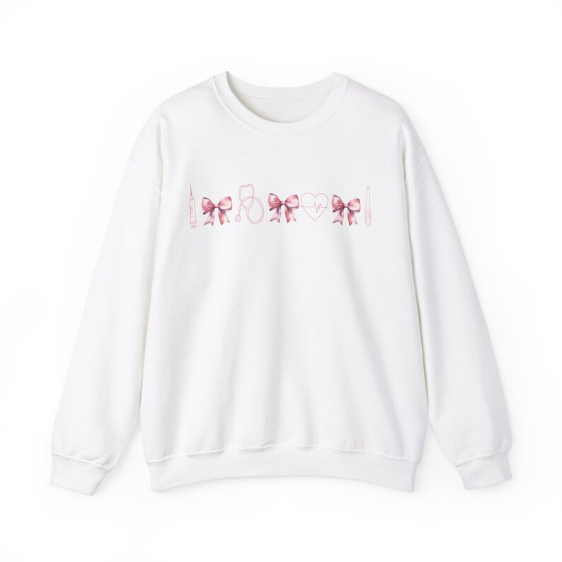 Coquette Nurse Sweatshirt | Cute RN Shirt, Pediatric, NICU, Icu, ER Graduation Gift Sweater, Nurse Practitioner, Labor Delivery, Mother Baby White