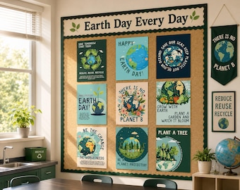 Pinnwand zum Tag der Erde | Niedliches Poster-Set zum Tag der Erde für Klassenzimmer und Schulen | Motivierende Frühlingsbotschaften zum Thema Umweltschutz