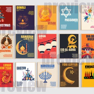 Welt Feiertage Pinnwand | Feiertage aus aller Welt Poster | Weltreligionen Poster Set, Diwali Ramadan Chanukkah Kwanzaa Vesak Ostern