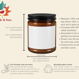 May include: A brown glass candle jar with a black lid and a white label. The candle is 2.56 inches (6.50cm) or 3.50 inches (8.90cm) tall, with a diameter of 2.36 inches (6.00cm) or 2.87 inches (7.30cm). The candle is eco-friendly and non-toxic.