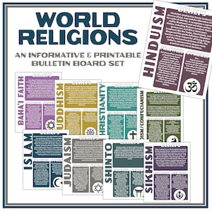 Tablón de anuncios sobre religiones del mundo / Conjunto de carteles de recursos educativos e inclusivos para el aula / Pósteres decorativos digitales imprimibles sobre diversidad e igualdad