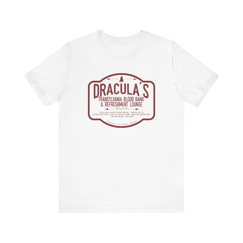 Dracula Shirt | Transylvania Blood Bank Tee | Classic Horror Literary TShirt | Vampire Humor Gift, Gothic Book Lover Dark Academia Aesthetic White