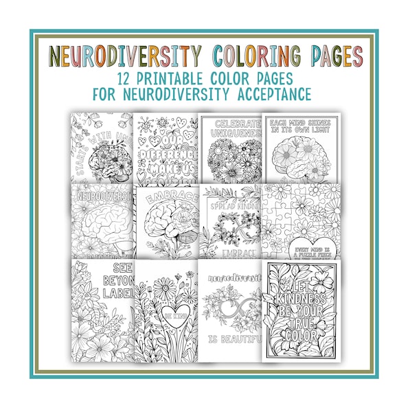 Neurodiversity Awareness Month Coloring Pages | Autism Acceptance Printable Color Page | Centers, Activity, Lesson | ADHD Dyslexia Tourettes
