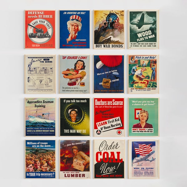 Vintage WW2 Propaganda Posters | WWII Printable Poster Bundle | US History Teacher World War II Bulletin Board Set | High Quality Digital