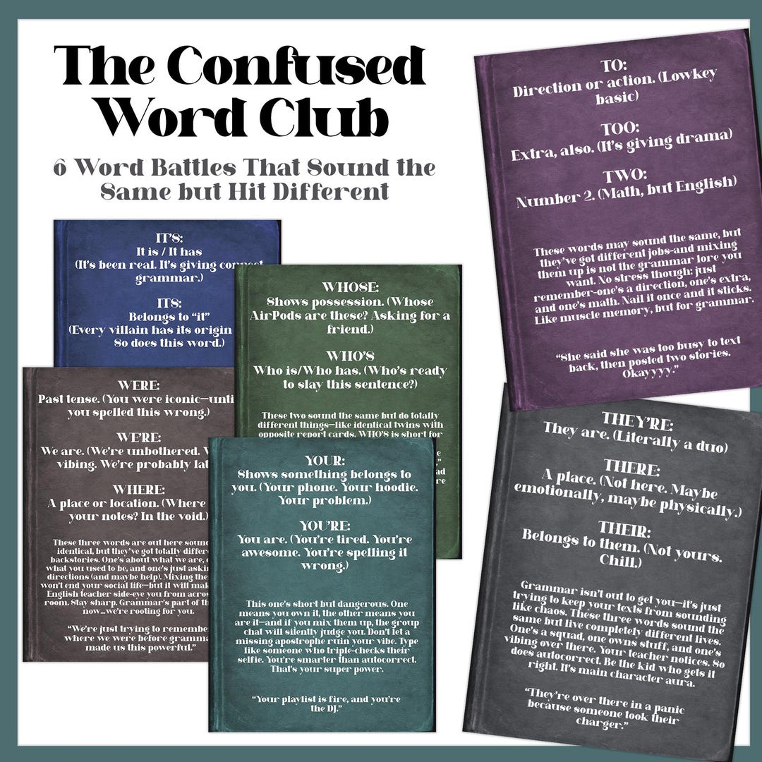 ELA掲示板ポスター | よく間違える面白い英単語ポスターセット | 中学校のELA Lit教室の装飾 | Gen Alpha Slangセット -  Etsy 日本, image size:1080x1080