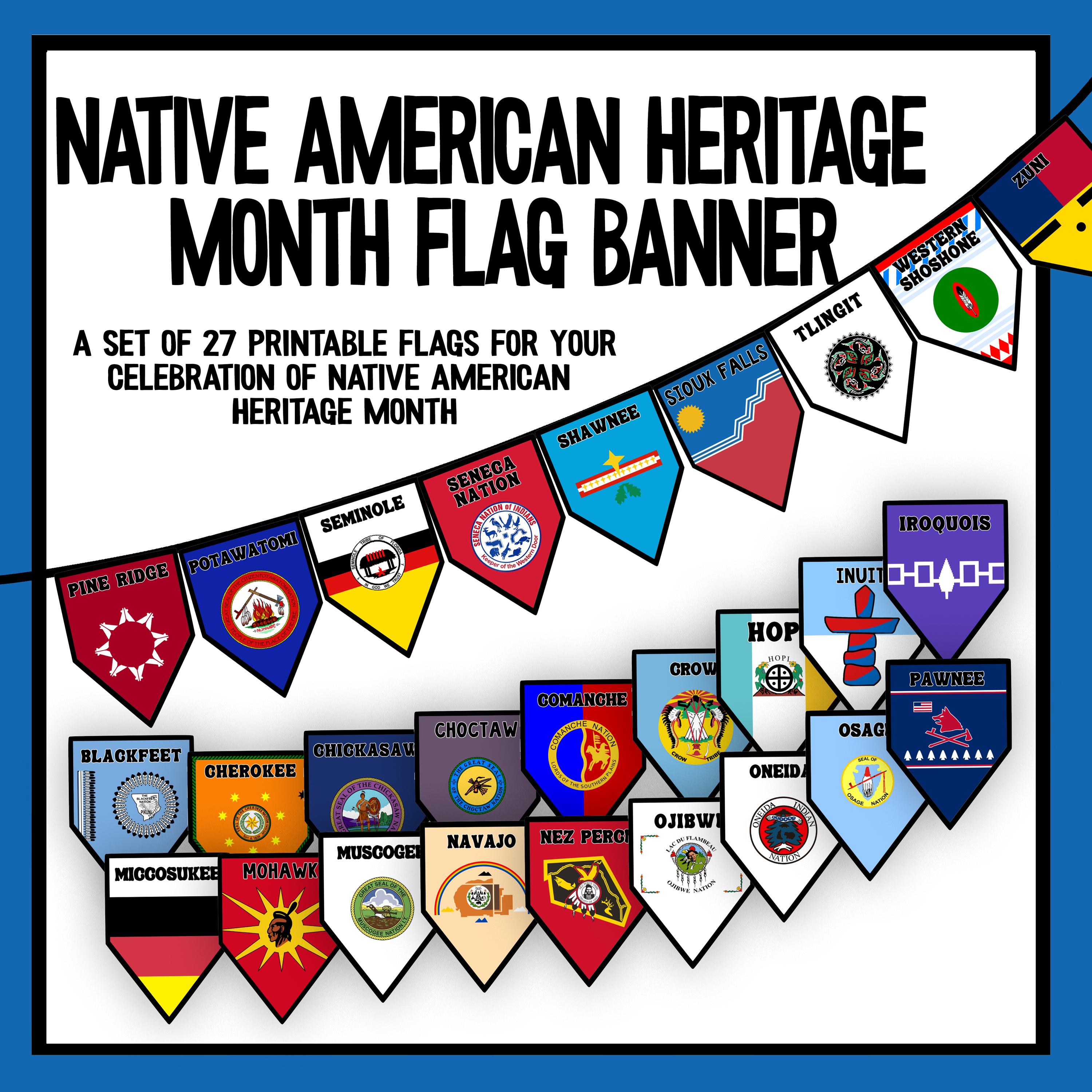 Native American Heritage Month Flag Pennant | American Indian History Flags | History Teacher Indigenous People Classroom November Decor