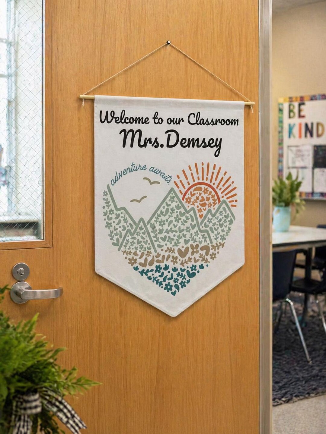 Personalized Teacher Door Sign | Custom Name Adventure Awaits Classroom ...