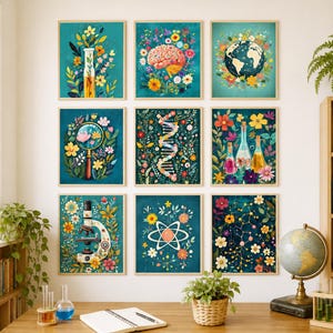 Science Class Posters | Floral Science Printable Art Gallery Wall | Science Teacher Bulletin Board | Biology Earth Science Chemistry Class