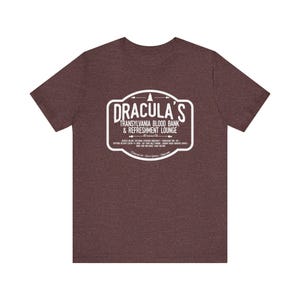 Dracula Shirt | Transylvania Blood Bank Tee | Classic Horror Literary TShirt | Vampire Humor Gift, Gothic Book Lover Dark Academia Aesthetic Heather Maroon