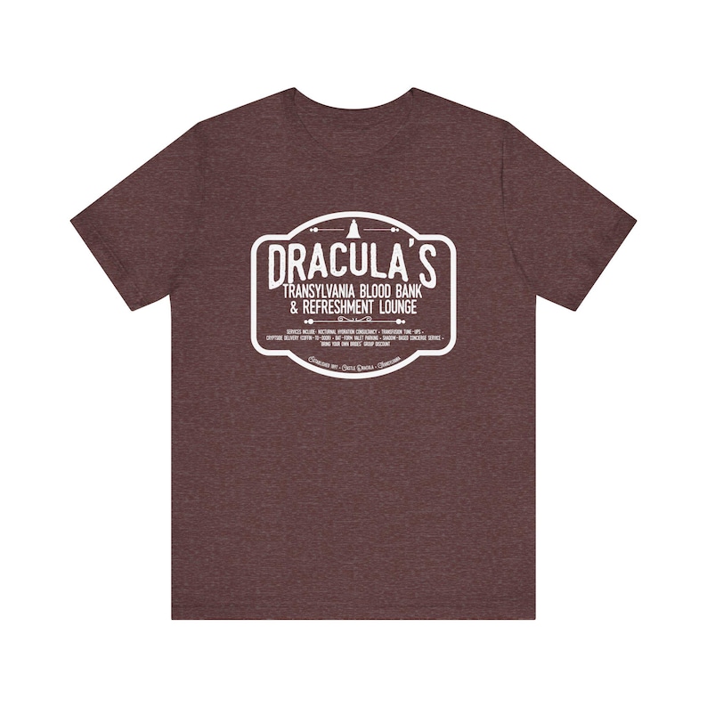 Dracula Shirt | Transylvania Blood Bank Tee | Classic Horror Literary TShirt | Vampire Humor Gift, Gothic Book Lover Dark Academia Aesthetic Heather Maroon