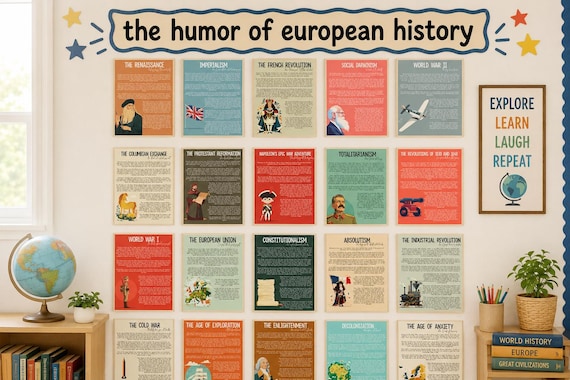 Funny European History Bulletin Board Set | AP Euro Posters | High School Social Studies Classroom | Europe WWI WWII Industrial Age Poster