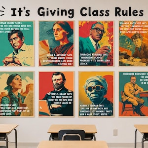 Funny US History Class Rules Posters Set 2 | Social Studies Slang Bulletin Board Poster, High School Middle School Teacher Decor Bundle