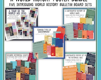 World History Funny Bulletin Board Classroom Decor Bundle | Social Studies Unit Printable Poster Set | Government, War, Ages, Time Periods