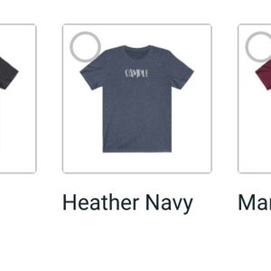 May include: A collection of five short-sleeved t-shirts in various colors: Heather Slate, Dark Grey Heather, Heather Navy, Maroon, and Heather Raspberry. Each shirt features the word "COFFEE" in white block letters across the chest.