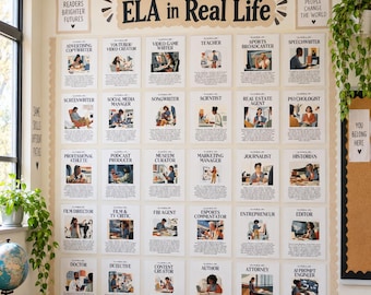 ELA Posters | ELA in Real Life Bulletin Board | English Classroom Decor | Careers That Use ELA | Middle School High School Printable Set