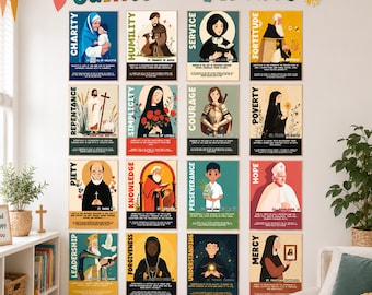Catholic Saints Virtues Poster Set | Religious Teacher Lent Posters | Digital Prints for Easter Holy Week | Faith Printable Bulletin Board