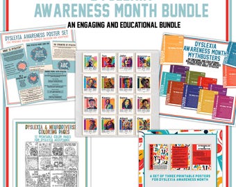 Dyslexia Awareness Month Bulletin Board Bundle | Dyslexic Figures Posters Set | Celebrate Neurodiversity October Classroom Coloring Poster