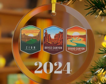 Custom National Parks Trip Glass Ornament | US National Park Souvenir Christmas Tree Gift 2024 | Roadtrip US Park Gifts | Mountains Keepsake