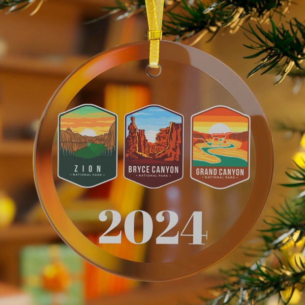 Custom National Parks Trip Glass Ornament | US National Park Souvenir Christmas Tree Gift 2024 | Roadtrip US Park Gifts | Mountains Keepsake