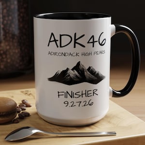 Custom ADK46 Mug | Personalized Adirondack 46 High Peaks Coffee Cup | ADK 46er Finisher Keepsake Christmas Gift | Adirondack 46 Challenge