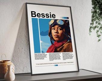 Bessie Coleman Digital Art Print | Retro Black History Month Printable | Women's History Month | Female Pilot | Bulletin Board Kit