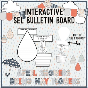 April Growth Mindset Bulletin Board | April Showers Bring May Flowers Interactive Spring Class Decor | SEL Lift-the-Flap Display Activity