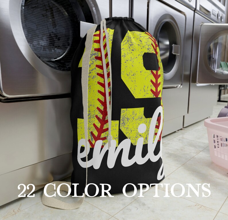 Softball Laundry Bag | Custom Number Team Player Hamper Bags | Travel ...