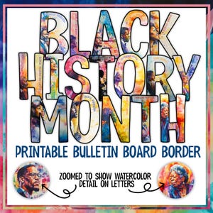 Letras para tablones de anuncios del mes de la historia afroamericana / Decoración para maestros de derechos civiles de febrero / Título de exhibición de decoración de aula con acuarela imprimible