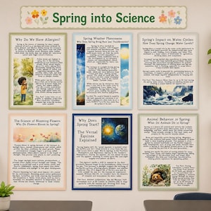 Set di poster scientifici primaverili per la bacheca / Poster di fisica stagionali di aprile e maggio / Decorazioni per aule STEM / Poster per insegnanti di scienze delle scuole medie e superiori