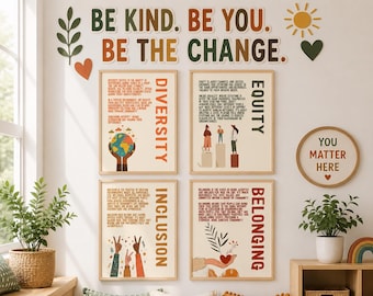 Carteles de Diversidad, Inclusión y Pertenencia / Tablero de Anuncios para el Aula Inclusiva / Decoración para el Aula DEIB / Carteles de Equidad / Decoración para el Aula SEL