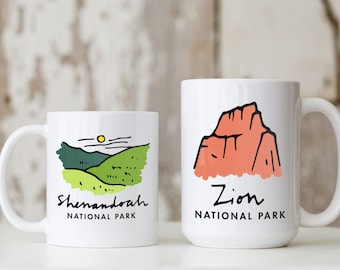 ANY of the 63 US National Parks 15 oz 11 oz Mug | NP Park Coffee Gift | Camping, Hiking, Road Trip Christmas Yellowstone, Yosemite, Zion