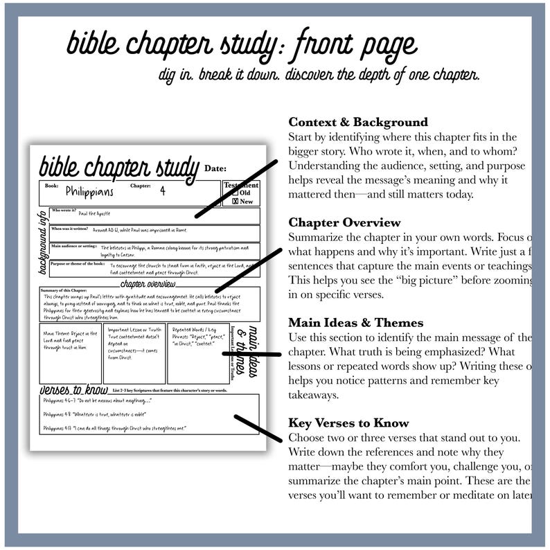 Printable Bible Chapter Study Guide | Bible Study Scripture Reflection ...