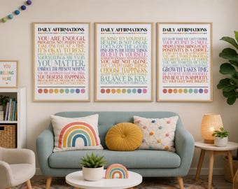Mental Health Posters | Daily Affirmations Printable Digital Art | Therapy Office Decor Bundle Set | Psychologist, Counselor, Social Worker