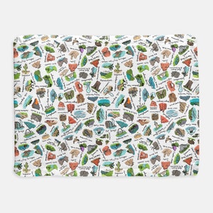 National Parks Baby Blanket | Satin Trimmed Babies Blankie | New Baby Nursery Cuddle Gift | Baby Shower US Parks Baby Room Crib Decor