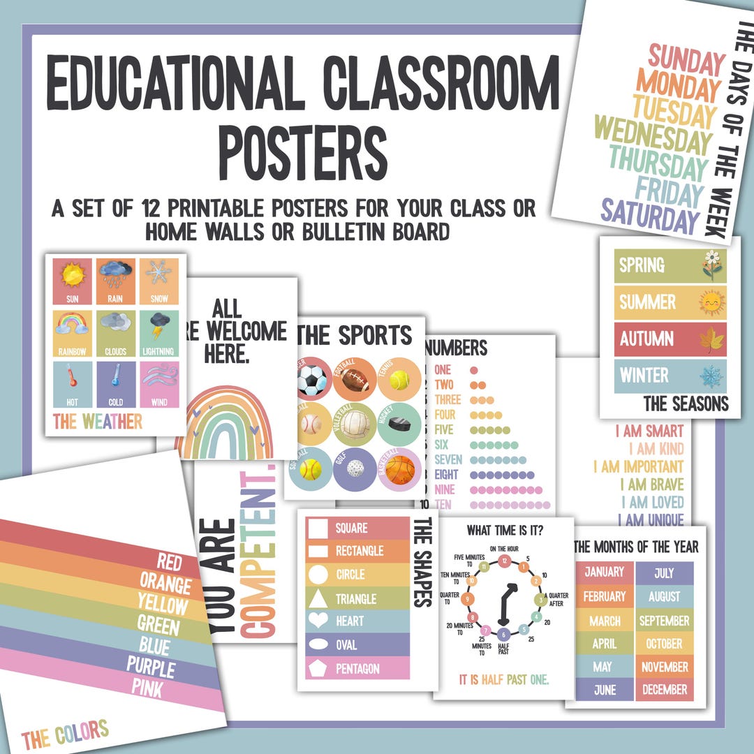 Educational Posters Bulletin Board Montessori Classroom Poster Set ...