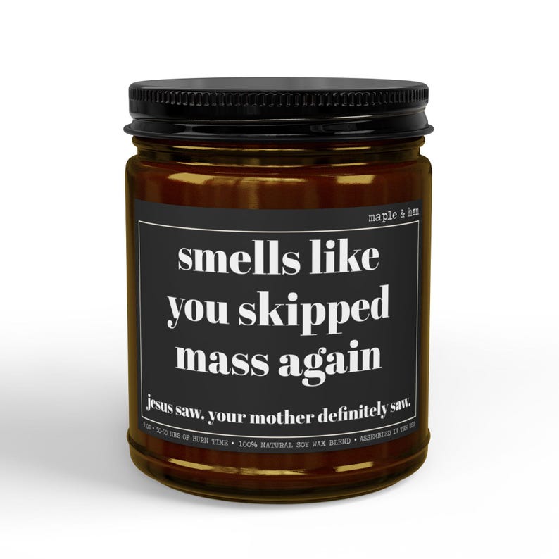 Catholic Guilt Candle | Funny Catholic Skip Mass Candle Gift | Christian Humor Decor | Catholic Mom Gift | Lent & Easter Church Humor Gift image 9
