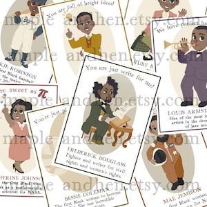 Zwarte geschiedenis Valentijnskaarten | Afro-Amerikaanse afdrukbare Valentijnsdag | Zwarte jongen, zwart meisje digitale Valentines Set 1 downloadkaart