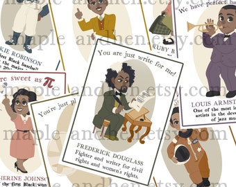 Black History Valentine Cards | African American Printable Valentine's Day | Black Boy, Black Girl Digital Valentines Set 1 Download Card