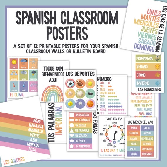 Sinload Spanische Lern-Poster Set – 16 Stück, 30 X 20 Cm, Zweisprachig (Spanisch/Englisch)