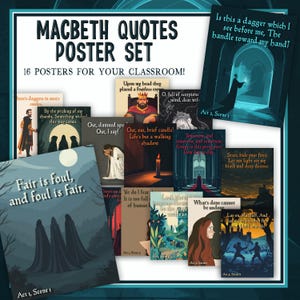 Poster Shakespeare Macbeth | Englisches Literatur Bulletin Board Poster Set | Shakespeare Digitaldrucke | ELA beleuchtete Galeriewand