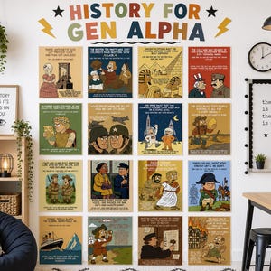 Grappige geschiedenisposters voor in de klas | Gen Alpha slang prikbord | Geschiedenisdecoratie voor de middelbare school | Printbare set voor AP wereld- en Amerikaanse geschiedenis