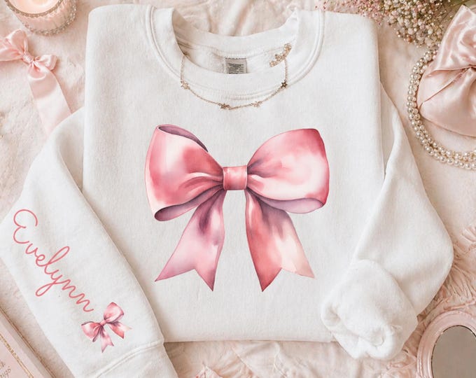 Coquette Aesthetic Custom Sweatshirt | Pink Bow Personalized Name Sweater | Cute Coquette Top | Bachelorette Crewneck | Chic Daughter Youth