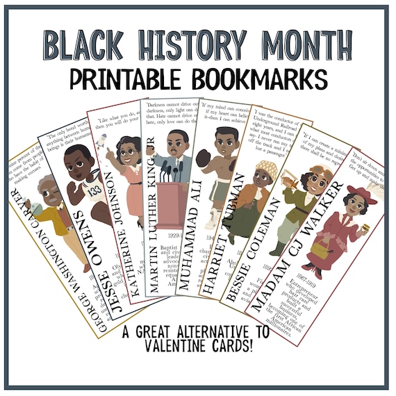 Black History Month Bookmarks | Black History Month Valentine Cards | African American Printable Valentine's Day | Black Boy Girl Games
