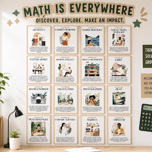 Math Posters | Math in Real Life Bulletin Board | Math Classroom Decor | Careers That Use Math | Middle School High School Printable Posters