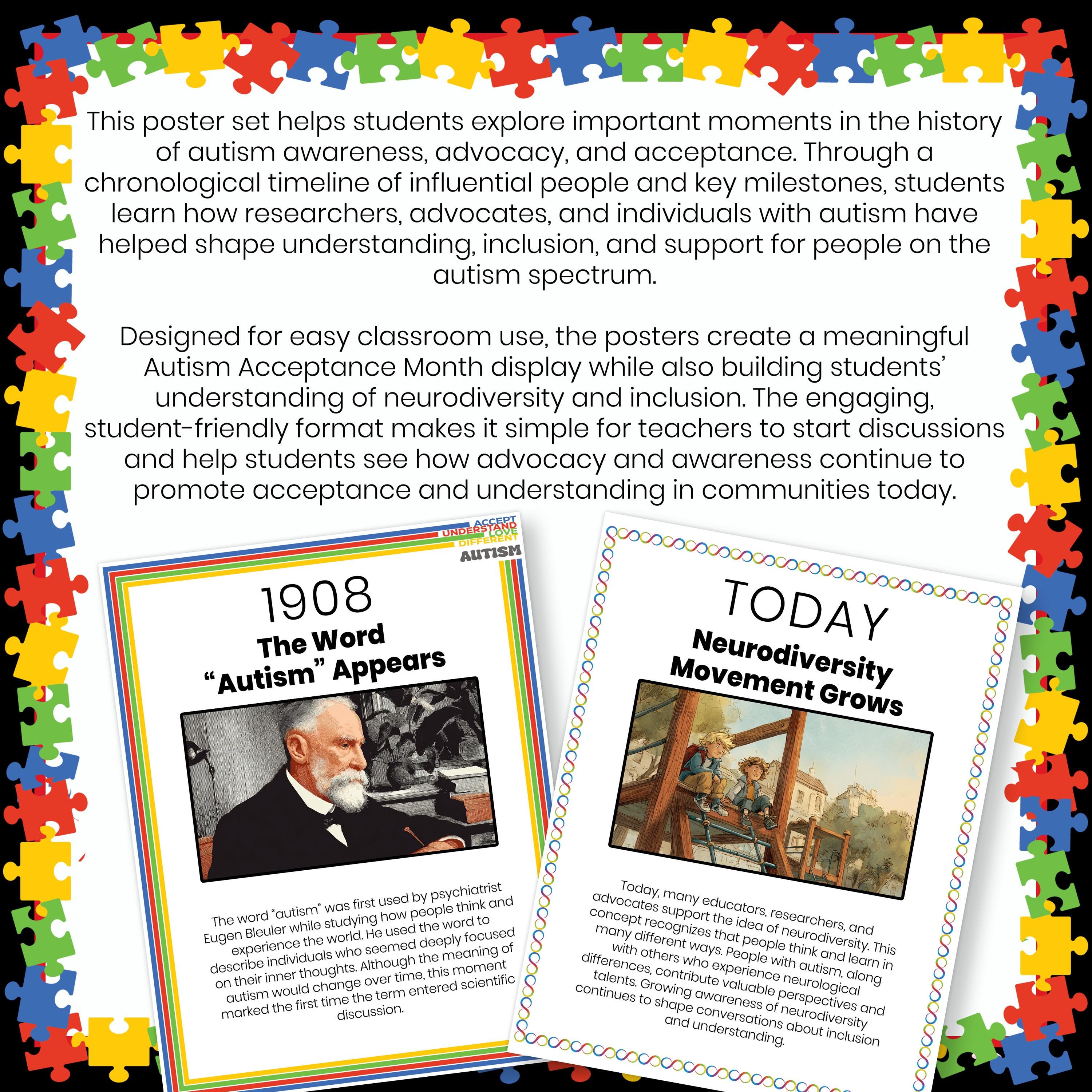 Autism Acceptance Month Timeline Posters | Autism History Bulletin ...