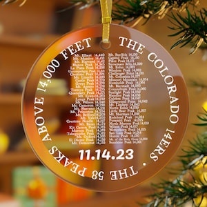 Custom Colorado 14er Glass Ornament | Personalized 14ers 14000 ft Mountain Peaks Christmas Gift | Colorado Mountain Hiking Finisher Gifts