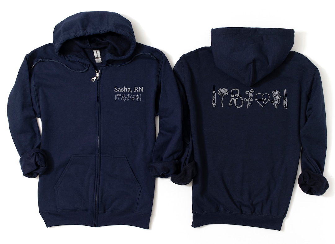 Personalized Nurse Zip up Hoodie Nurse Modern Minimalist RN Sweatshirt