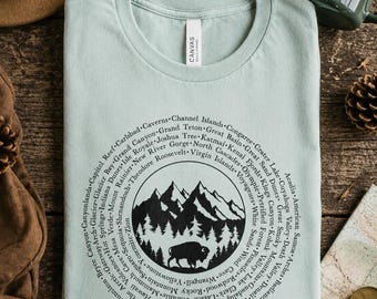 63 National Parks Shirt | National Parks Bucket List T-Shirt | Hiking Camping Road Trip Souvenir Gift | Explore America Nature Lover Gifts